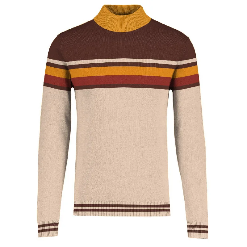 Men's button - front t - shirts with a unique artistic printMen's brown striped turtleneck 1950s knitwear