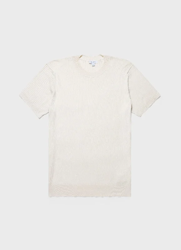 Men's smart - casual checkered t - shirts for semi - formal occasionsMen's Fine Rib Silk Cotton T-shirt in Ecru