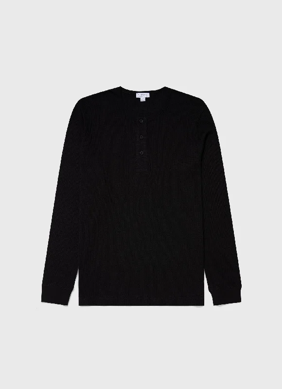 Men's v - neck muscle t - shirts for a body - building aestheticMen's Long Sleeve Waffle Henley in Black