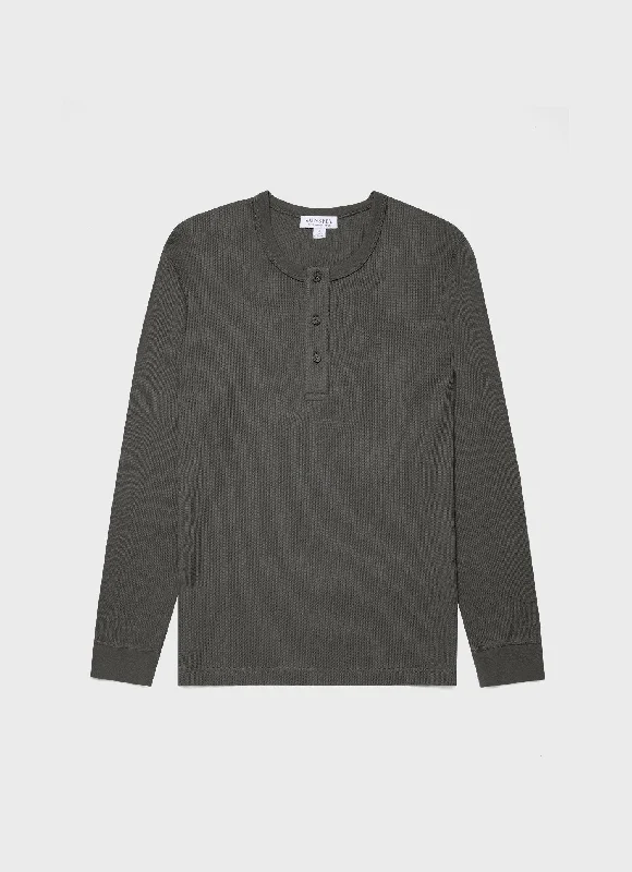 Men's long - sleeve henley t - shirts with button - down placketsMen's Long Sleeve Waffle Henley in Drill Green