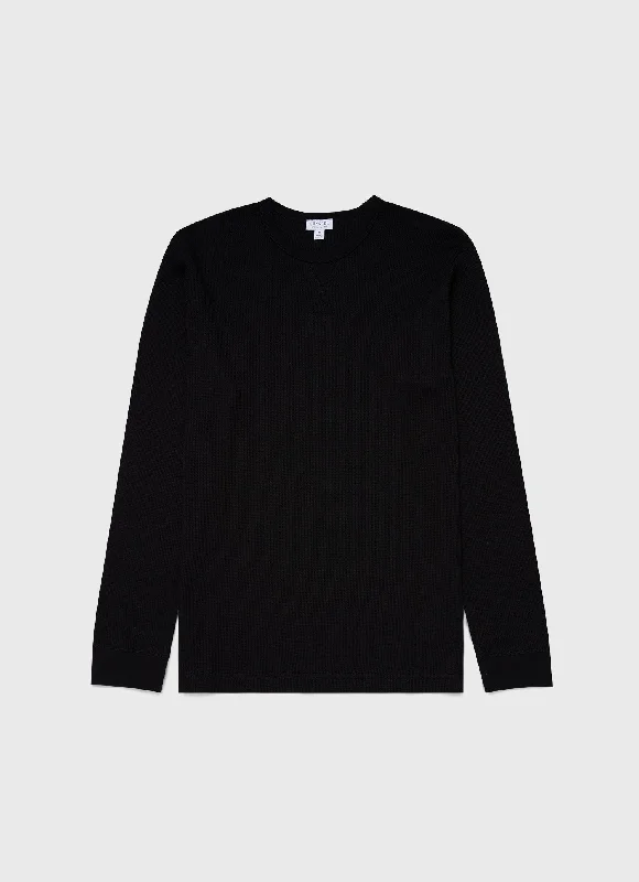 Men's long - sleeve henley t - shirts with button - down placketsMen's Long Sleeve Waffle T-shirt in Black