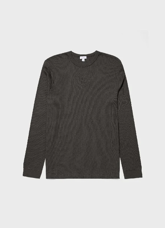 Men's smart - casual checkered t - shirts for semi - formal occasionsMen's Long Sleeve Waffle T-shirt in Drill Green
