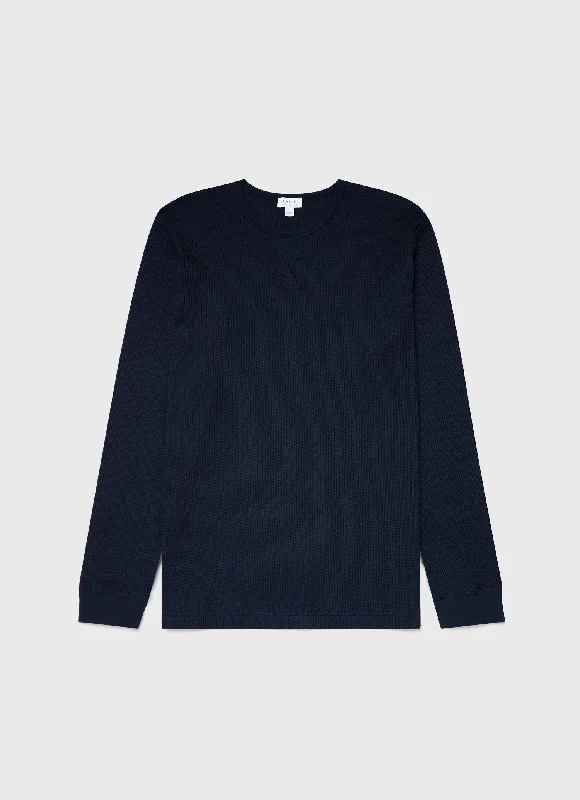 Men's tie - dye t - shirts with a bohemian styleMen's Long Sleeve Waffle T-shirt in Navy