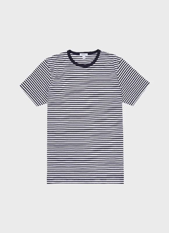Men's smart - casual checkered t - shirts for semi - formal occasionsMen's Classic T-shirt in Navy/White English Stripe
