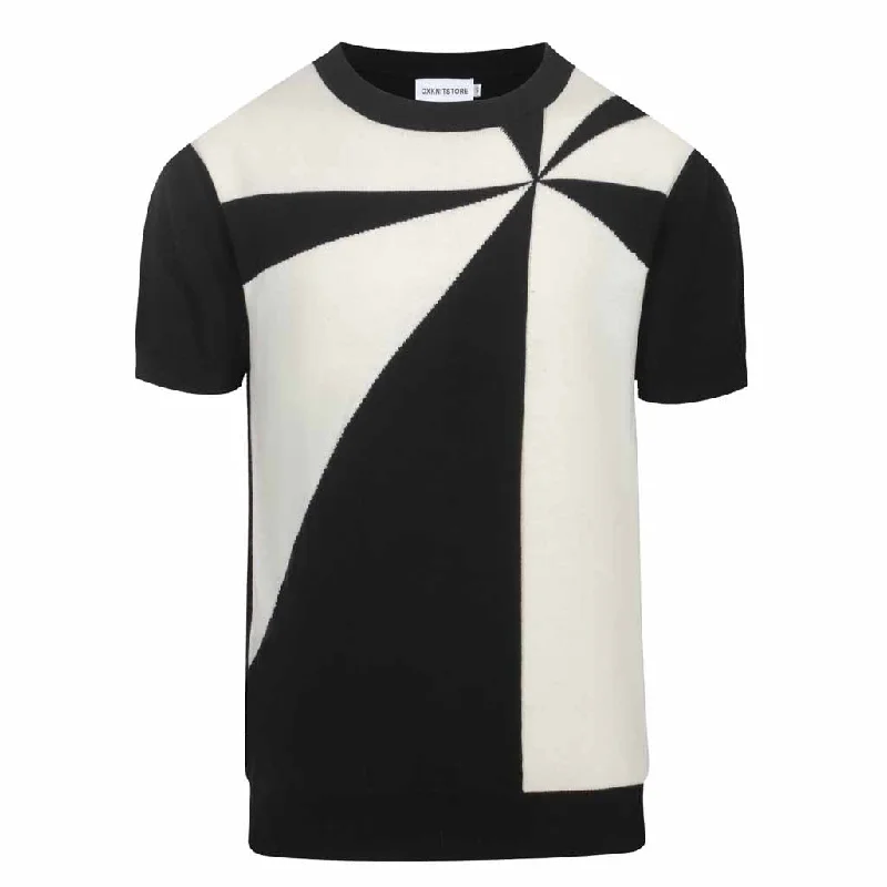 Men's moisture - wicking athletic t - shirts for intense workoutsMen's rice print jacquard black vintage knit T-shirt