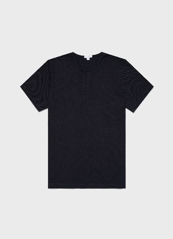 Men's slim - fit graphic t - shirts with vintage rock band printsMen's Riviera Henley in Navy
