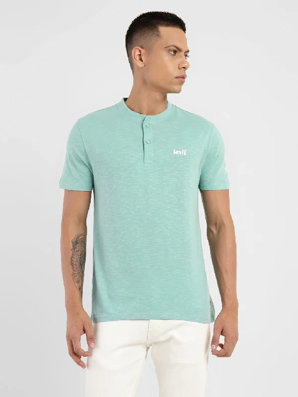 Men's antimicrobial t - shirts for odor - free freshness during travelMen's Solid Henley Neck T-shirt