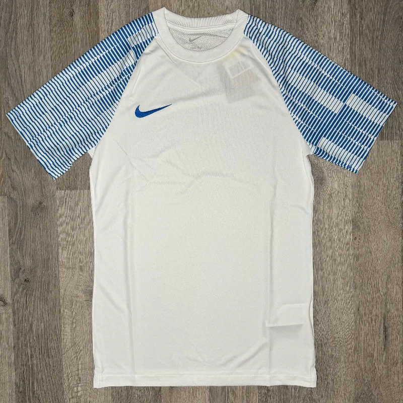 Men's mock - neck t - shirts with a modern and sleek styleNike Dri-Fit Academy Tee - White / Blue (Junior)