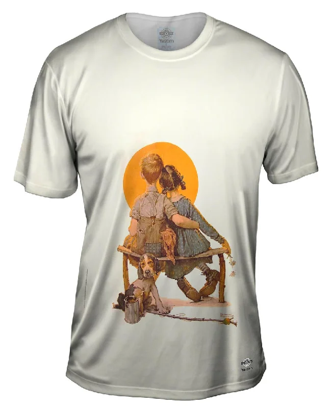Men's long - sleeve henley t - shirts with button - down placketsNorman Rockwell - "Boy and Girl Gazing at the Moon" (1922)