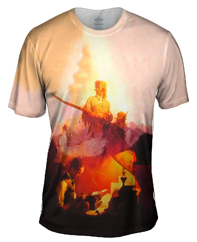 Men's ribbed t - shirts with a textured finish for added styleNorman Rockwell - "Daniel Boone Comes to Life on the Underwood Portable" (1923)