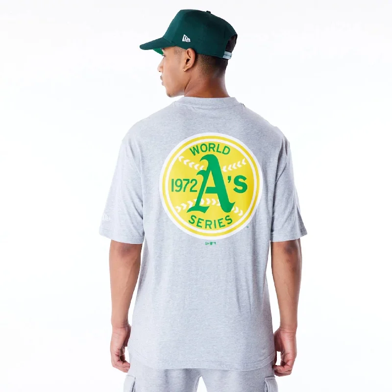 Men's button - front t - shirts with a unique artistic printOakland Athletics MLB World Series Grey Oversized T-Shirt