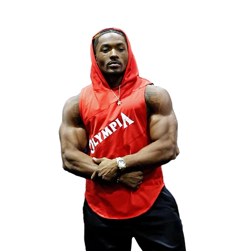 men's tank tops for hikingOlympia Red Sleeveless Hoodie 3 Panel