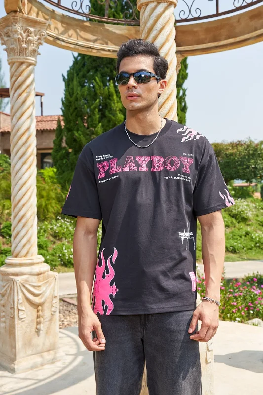 Men's polo t - shirts with a contrast collar for a preppy lookPink Flame Playboy Oversized T-shirt