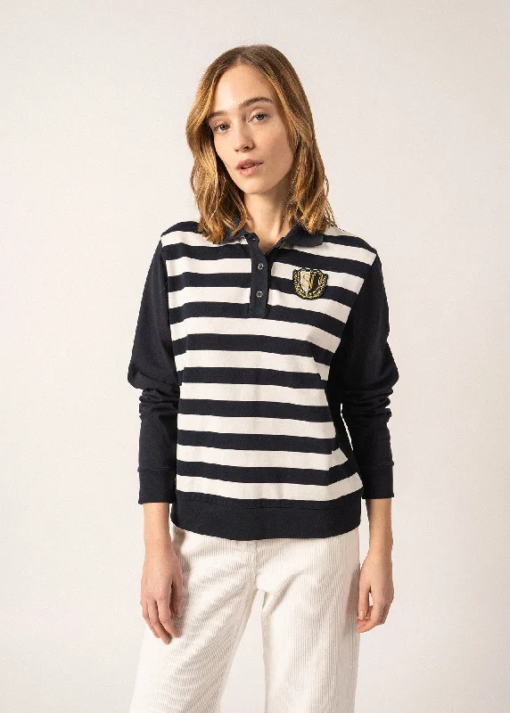 Men's ribbed cuffs and hem polo shirts for a textured lookPolo en coton Soline - à manches longues, écusson blason brodé (AMIRAL/ECUME) Men's ribbed cuffs and hem polo shirts for a textured lookPolo en coton Soline - à manches longues, écusson blason brodé (AMIRAL/ECUME)