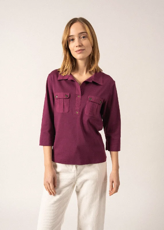 Men's lightweight performance polo shirts for tennis matchesPolo manches 3/4 Oléron - en coton, avec poches (PRUNE) Men's lightweight performance polo shirts for tennis matchesPolo manches 3/4 Oléron - en coton, avec poches (PRUNE)