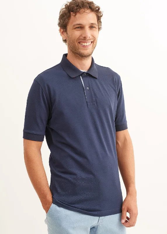 Men's button - down spread collar polo shirts for business casualPolo Rayan - en piqué de coton stretch avec broderie SAINT JAMES ton sur ton (MARINE) Men's button - down spread collar polo shirts for business casualPolo Rayan - en piqué de coton stretch avec broderie SAINT JAMES ton sur ton (MARINE)