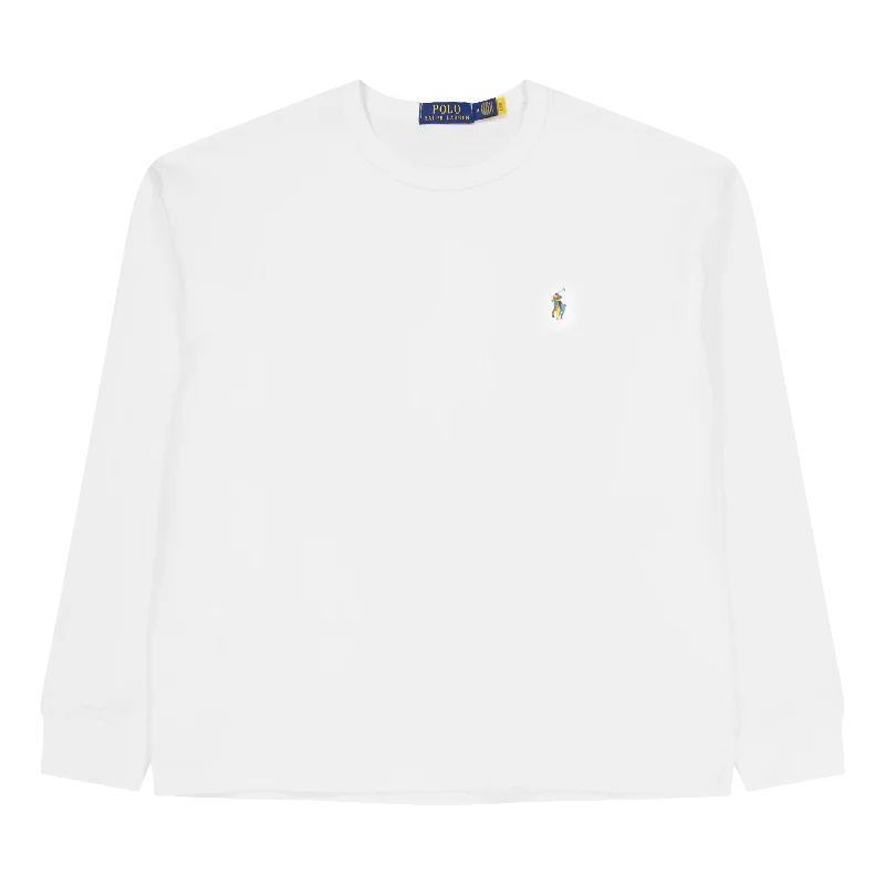 Men's breathable cotton blend polo shirts for summer outingsRelaxed Fit Big Pony Jersey T-Shirt White