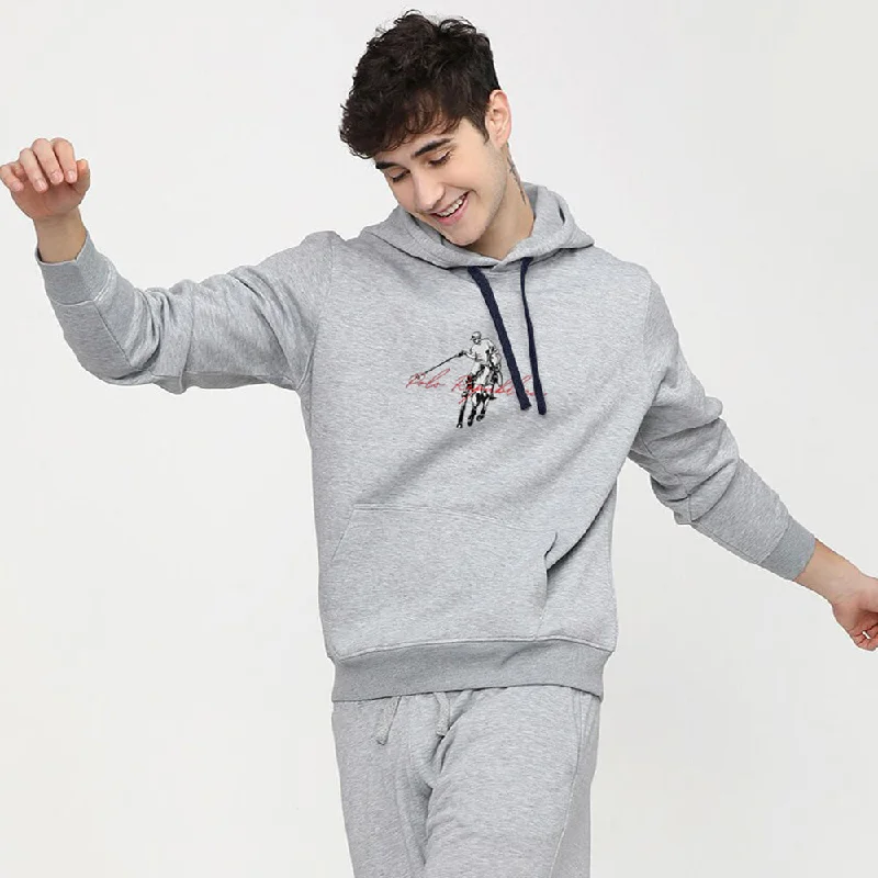 Men's stretchable athletic polo shirts for fitness workoutsPolo Republica Men's PR Text Pony Printed Fleece Pullover Hoodie