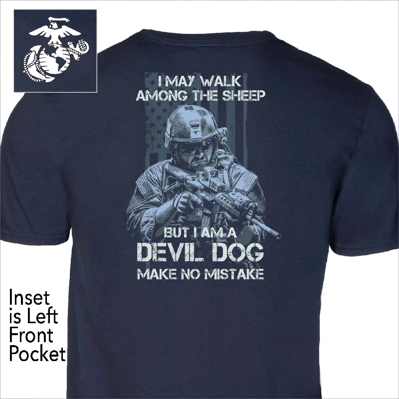 Men's polo t - shirts with a contrast collar for a preppy lookDevil Dog Make No Mistake Back With Front Pocket T-shirt
