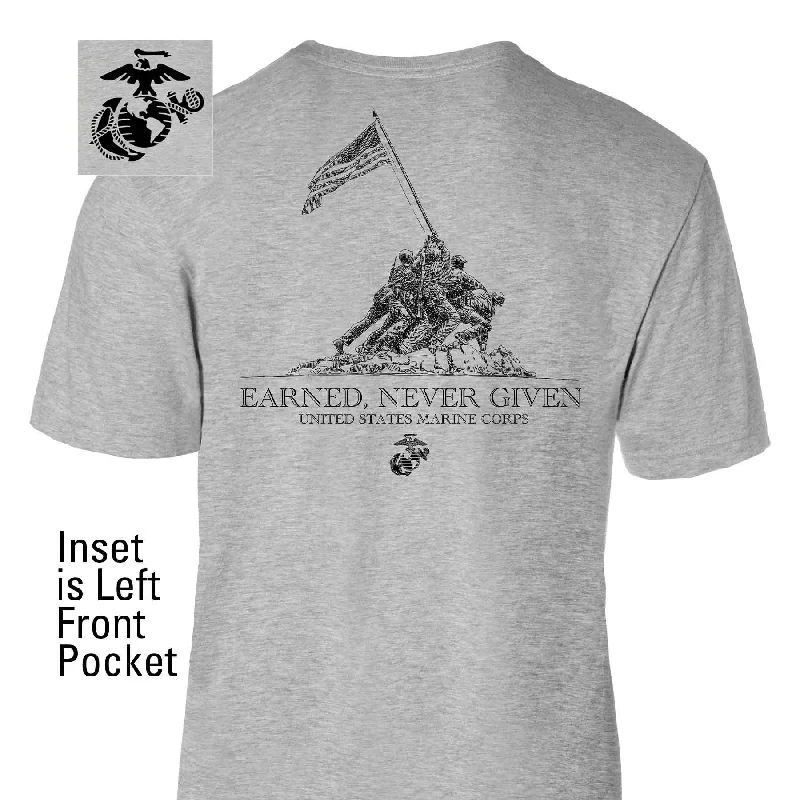 Men's slim - fit graphic t - shirts with vintage rock band printsEarned Never Given Back With Front Pocket T-shirt