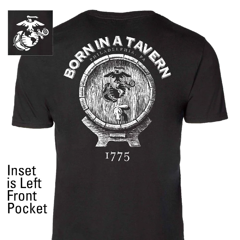 Men's eco - friendly recycled t - shirts for sustainable fashion choicesBorn In A Tavern Back With Front Pocket T-Shirt