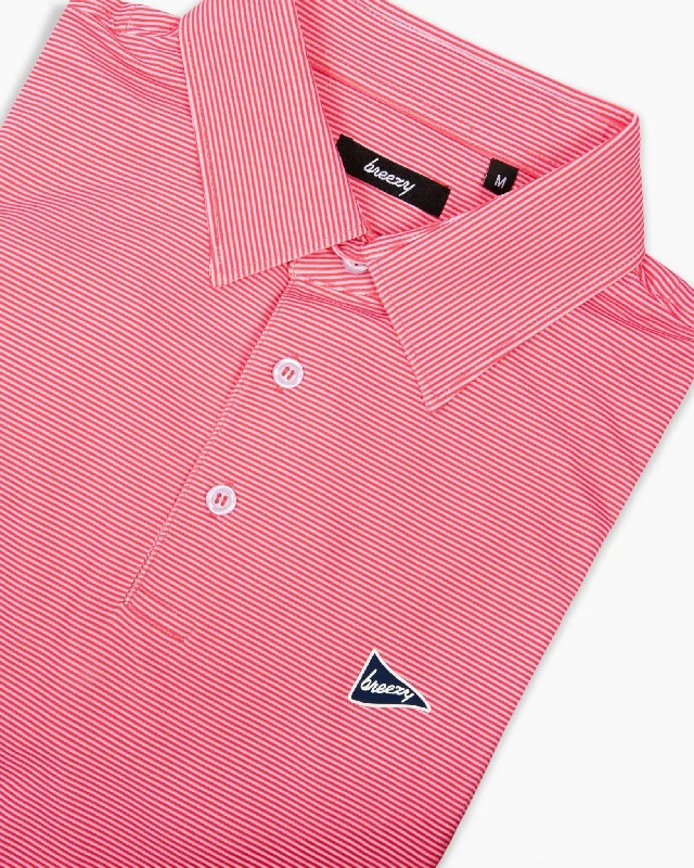 Men's UV - protected polo shirts for outdoor gardeningThe Red & Pink Stripe Polo