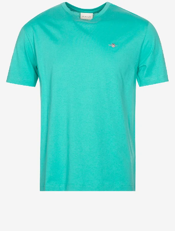 Men's ribbed t - shirts with a textured finish for added styleRegular Shield Short Sleeve T-Shirt Lagoon Blue