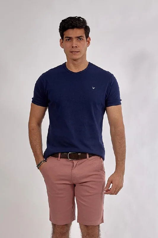 Men's distressed denim - look t - shirts with a rugged appealPlain Short-sleeve O-neck Body -Navy