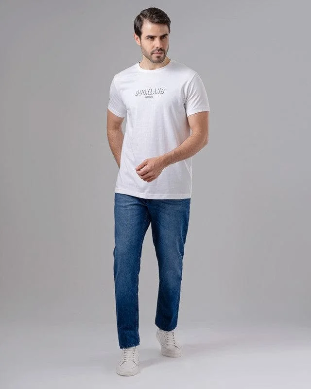 Men's antimicrobial t - shirts for odor - free freshness during travelROUND NECK PRINTED T-SHIRT - WHITE