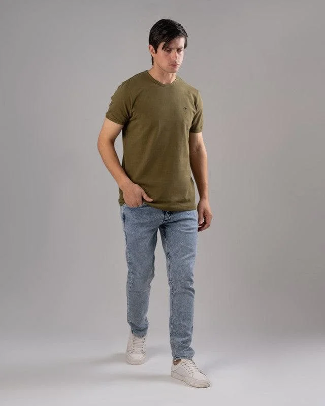 Men's printed Hawaiian t - shirts for tropical vacationsSHORT SLEEVE SLIM T-SHIRT - DARK OLIVE