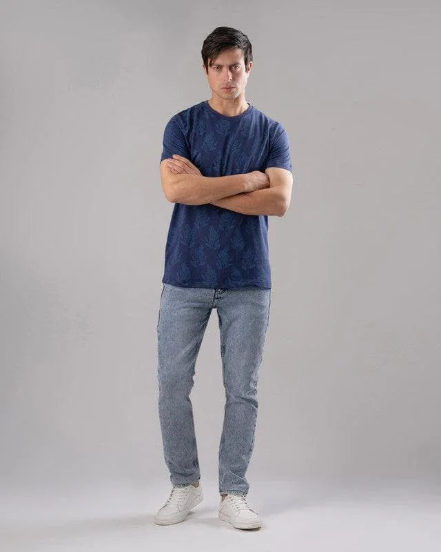 Men's UV - protection t - shirts for outdoor activities in the sunROUND NECK PATTERNED T-SHIRT - NAVY