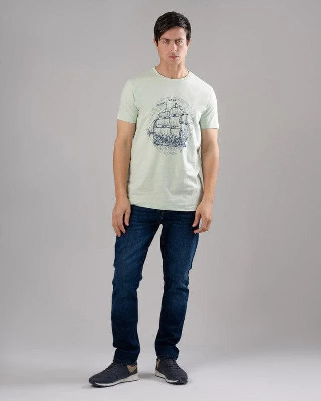 Men's eco - friendly recycled t - shirts for sustainable fashion choicesROUND NECK PRINTED T-SHIRT - MINT