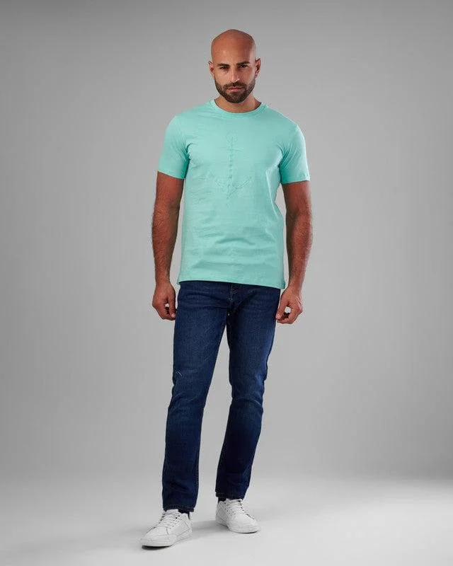 Men's v - neck muscle t - shirts for a body - building aestheticRUBBER-PRINTED ROUND NECK T-SHIRT - AQUA
