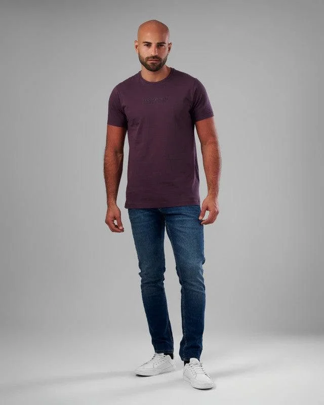 Men's plus - size pocket t - shirts with a classic lookRUBBER-PRINTED ROUND NECK T-SHIRT - BURGUNDY