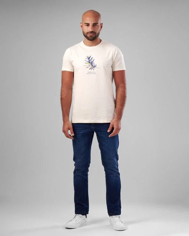 Men's long - sleeve henley t - shirts with button - down placketsROUND NECK PRINTED T-SHIRT - OFF WHITE