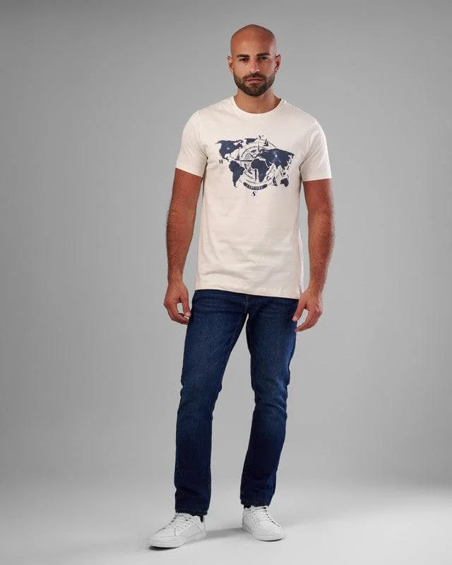 Men's thermal t - shirts with a high - neck design for cold weatherROUND NECK PRINTED T-SHIRT - OFF WHITE