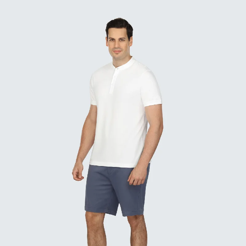 Men's button - down spread collar polo shirts for business casualPure White Short Sleeve Pique Henley Men's button - down spread collar polo shirts for business casualPure White Short Sleeve Pique Henley