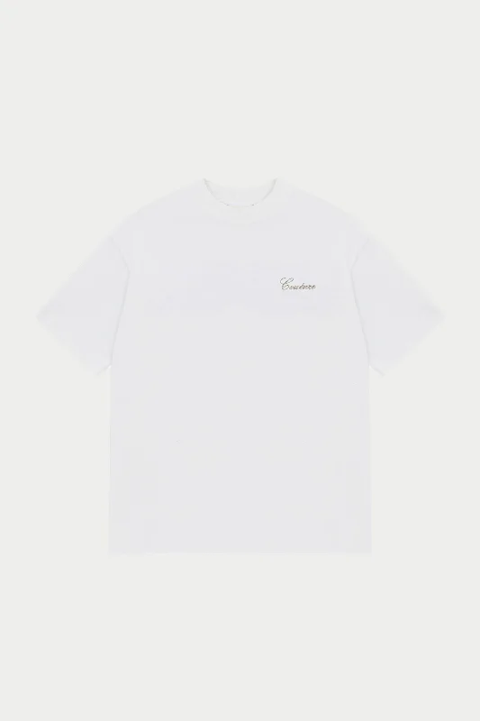 Men's slim - fit graphic t - shirts with vintage rock band printsSCRIPT EMBROIDERED T-SHIRT - OFF WHITE