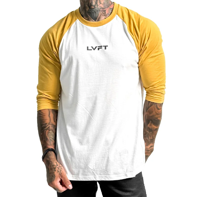 Men's distressed denim - look t - shirts with a rugged appealSlate Raglan Tee - Mustard