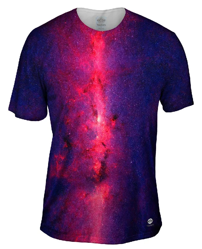 Men's long - sleeve henley t - shirts with button - down placketsSpace Center Of The Milky Way Galaxy Purple
