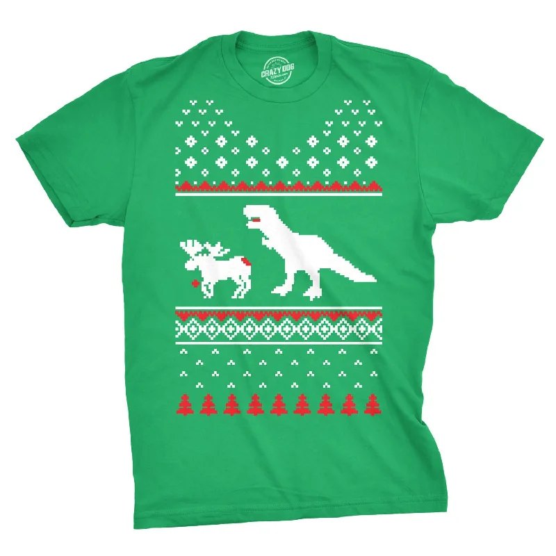 Men's ribbed t - shirts with a textured finish for added styleT-Rex Attack Ugly Christmas Sweater Men's T Shirt