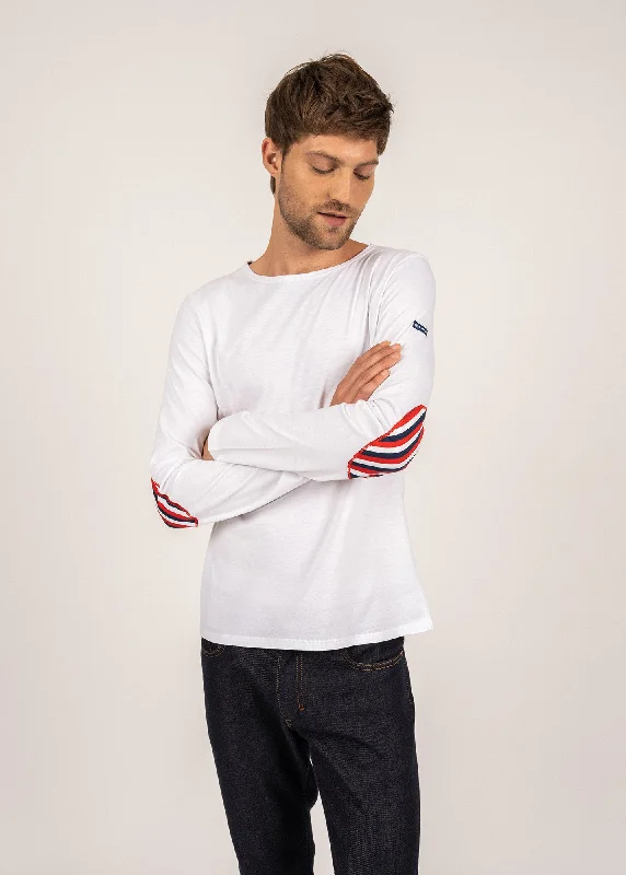 Men's color - block polo shirts with a bold fashion statementT-shirt manches longues à coudières rayées - SAINT JAMES x Élysée (NEIGE/NEIGE/MARINE/TULIPE) Men's color - block polo shirts with a bold fashion statementT-shirt manches longues à coudières rayées - SAINT JAMES x Élysée (NEIGE/NEIGE/MARINE/TULIPE)