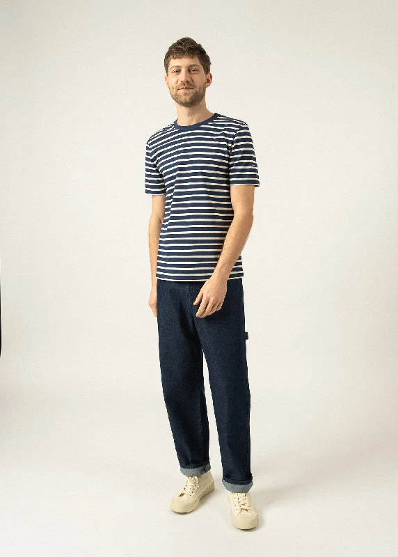 Men's ribbed cuffs and hem polo shirts for a textured lookT-shirt marinière Plouider - à manches courtes, en coton léger (MARINE/ECRU) Men's ribbed cuffs and hem polo shirts for a textured lookT-shirt marinière Plouider - à manches courtes, en coton léger (MARINE/ECRU)