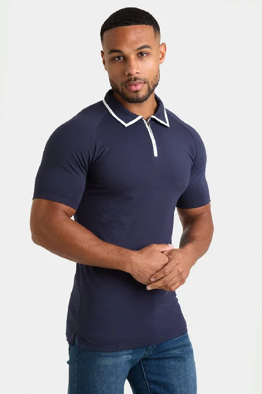 Men's high - collar polo shirts with a modern twistTipped Zip Neck Polo Shirt in Navy Men's high - collar polo shirts with a modern twistTipped Zip Neck Polo Shirt in Navy