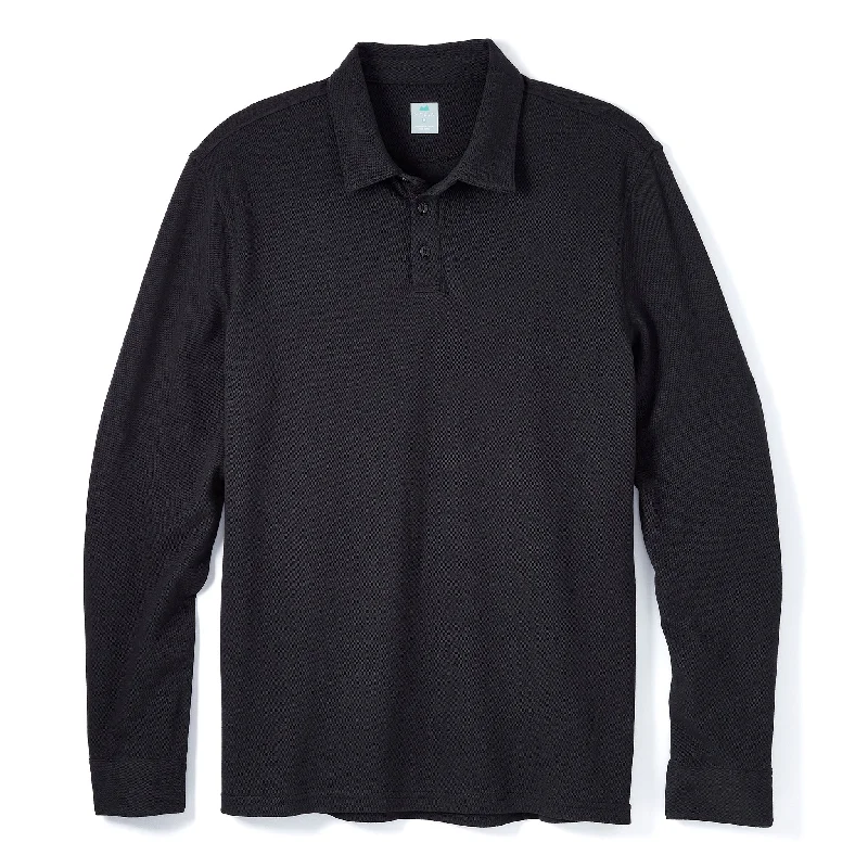 Men's two - tone stripe polo shirts with a preppy styleTour Polo Long Sleeve in Black Men's two - tone stripe polo shirts with a preppy styleTour Polo Long Sleeve in Black