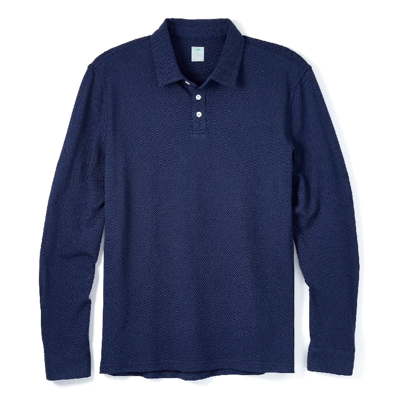 Men's jacquard woven polo shirts with intricate designsTour Polo Long Sleeve in Deep Sea Men's jacquard woven polo shirts with intricate designsTour Polo Long Sleeve in Deep Sea