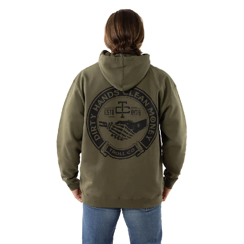 Men's antimicrobial t - shirts for odor - free freshness during travelTroll Co. Men's Haggler "Dirty Hands Clean Money" Graphic Hooded Sweatshirt