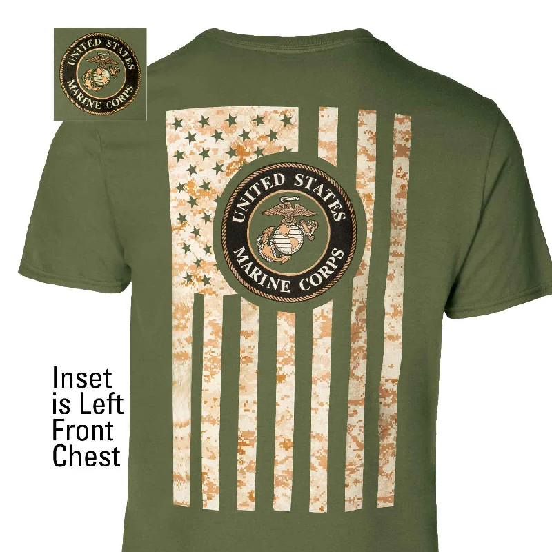 Men's v - neck muscle t - shirts for a body - building aestheticUSMC Camo Flag T-shirt