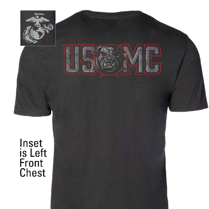 Men's distressed denim - look t - shirts with a rugged appealUSMC Devil Dog Back With Left Chest T-shirt, Gray EGA
