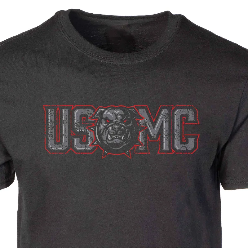 Men's ribbed t - shirts with a textured finish for added styleUSMC Devil Dog Full Front T-shirt, Black